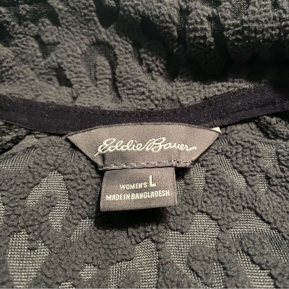 Eddie Bauer Dark Gray Leopard Print Quarter Zip Fleece Sweater Women’s Size L - Picture 8 of 11